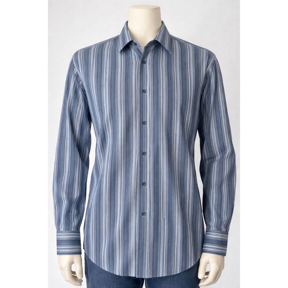 Luchiano Classic Men's Button Down Shirt Large Striped Mercerized Cotton Dadcore